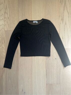 Black Long Sleeve Sheer Crop Top